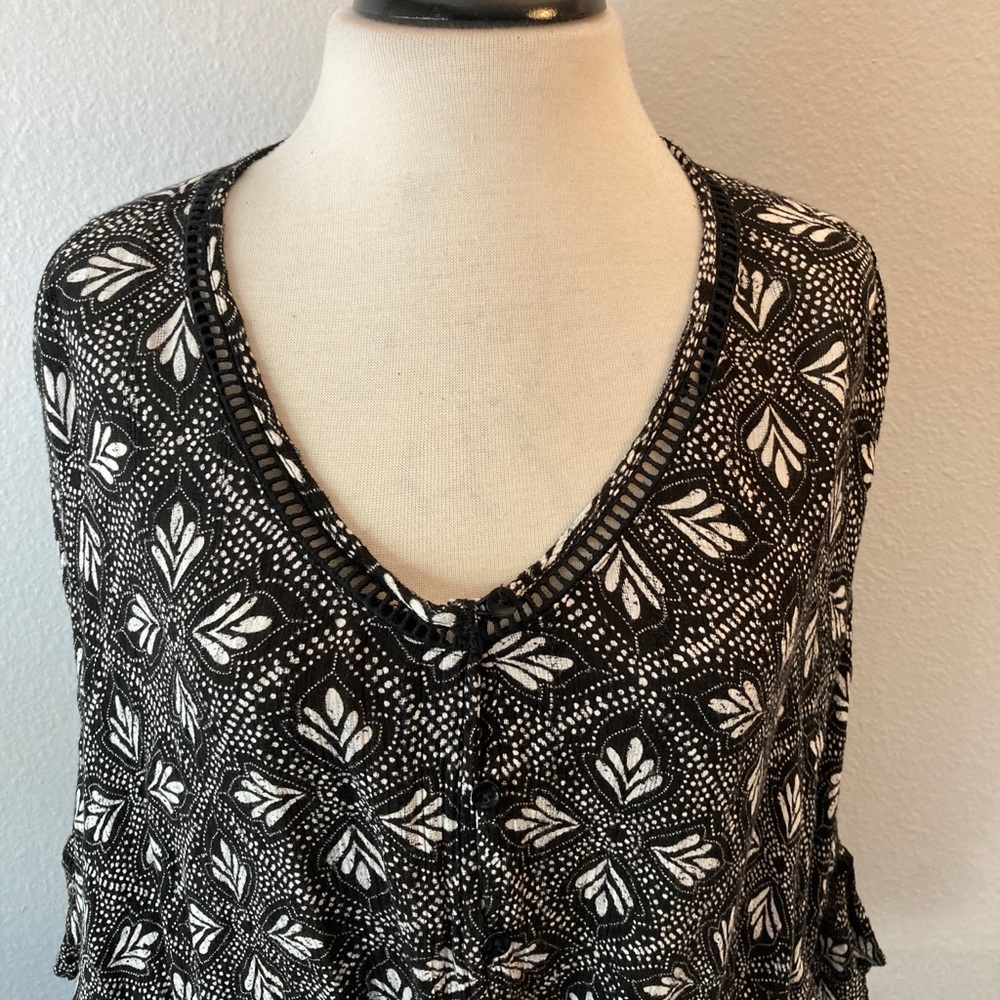 Rip Curl Black Print Boho Drawstring Waist Blouse… - image 2